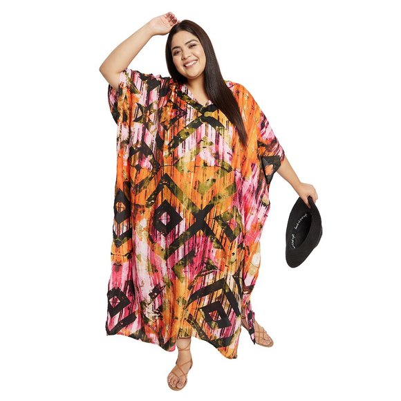 Womens Multicolor Geometric Maxi Dress Caftan Cover Up Evening Gown for Party - Picture 5 of 9